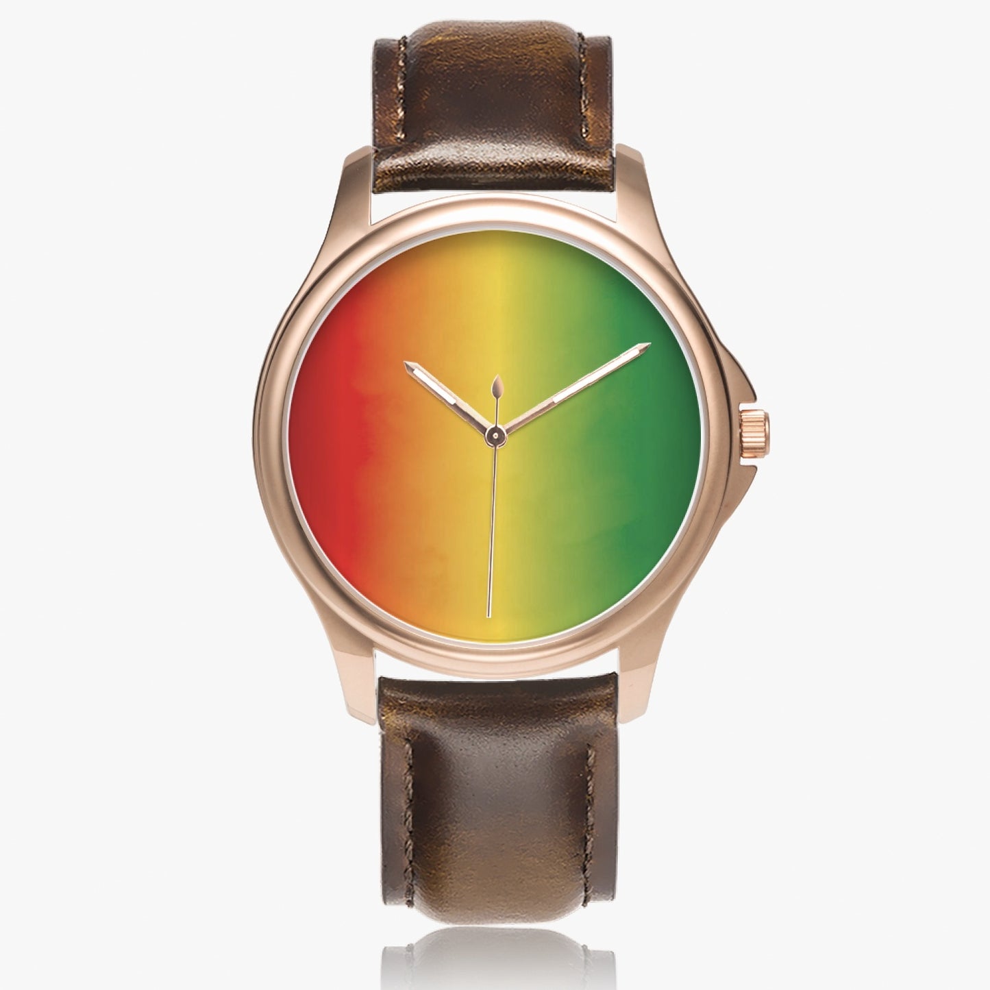 Ice, Gold, and Green Stylish Classic Leather Strap Quartz Watch