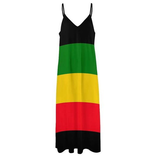 Ice/Gold/Green Rasta Flag Sleeveless Dress