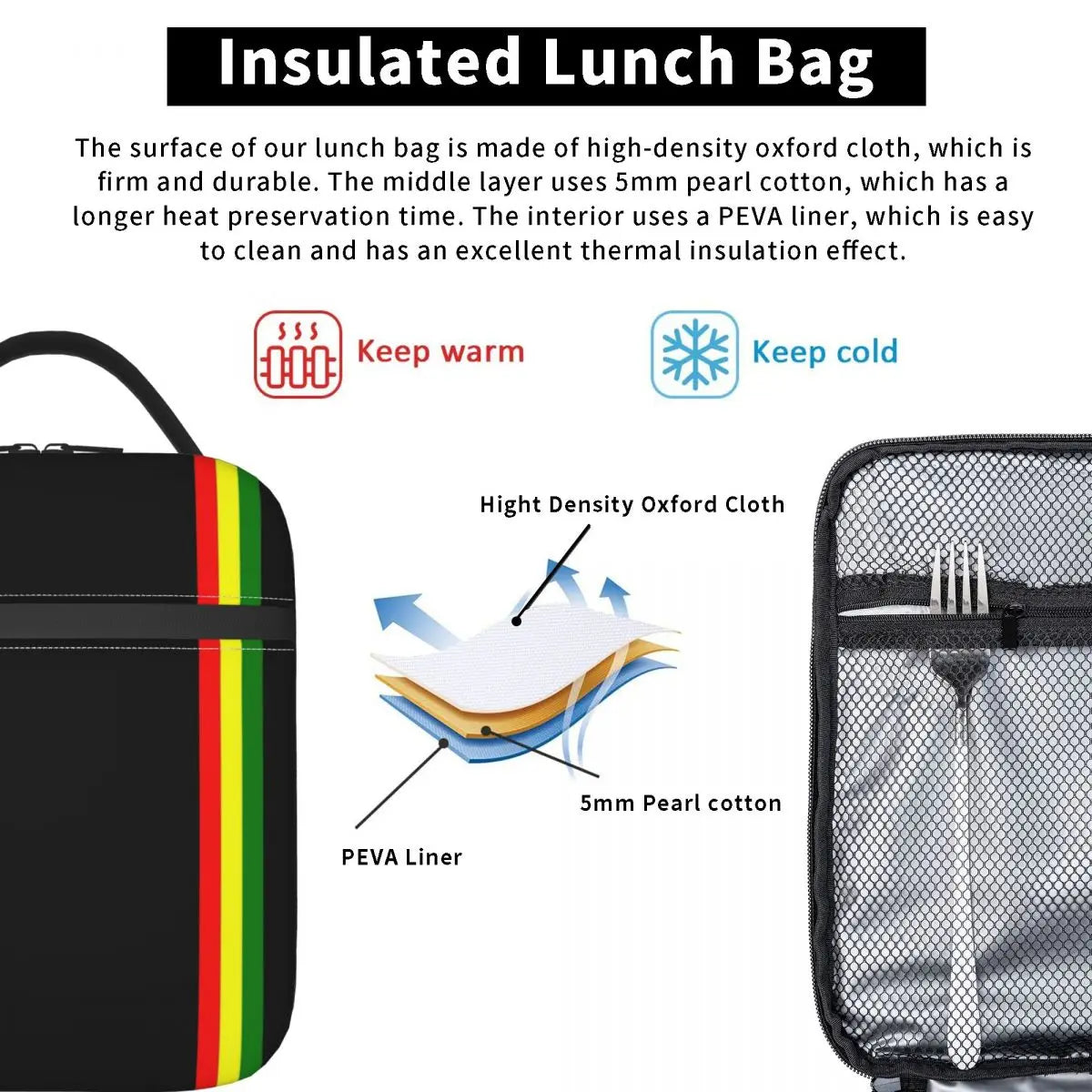 Rasta Pride Insulated Lunch Bag for School or Office