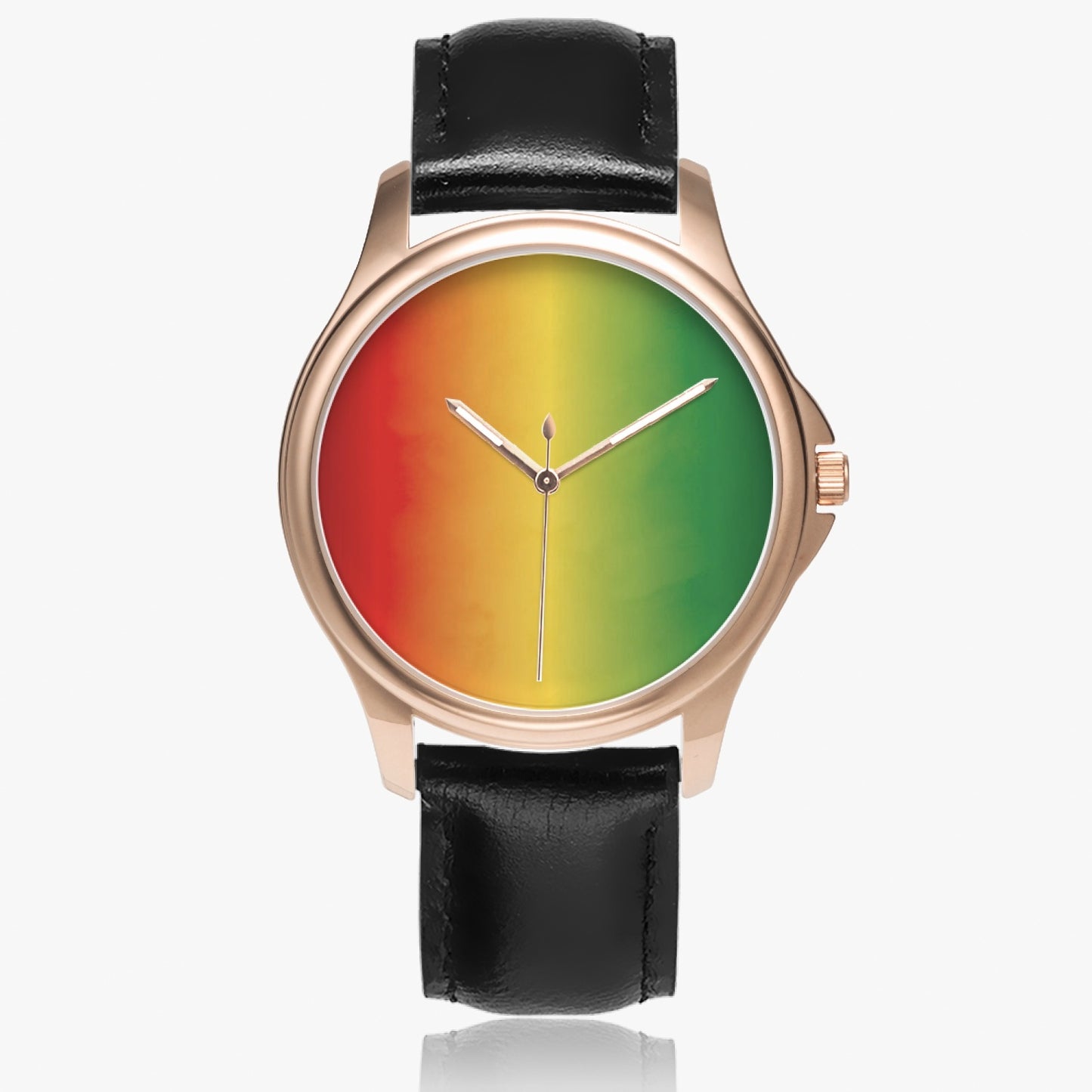 Ice, Gold, and Green Stylish Classic Leather Strap Quartz Watch