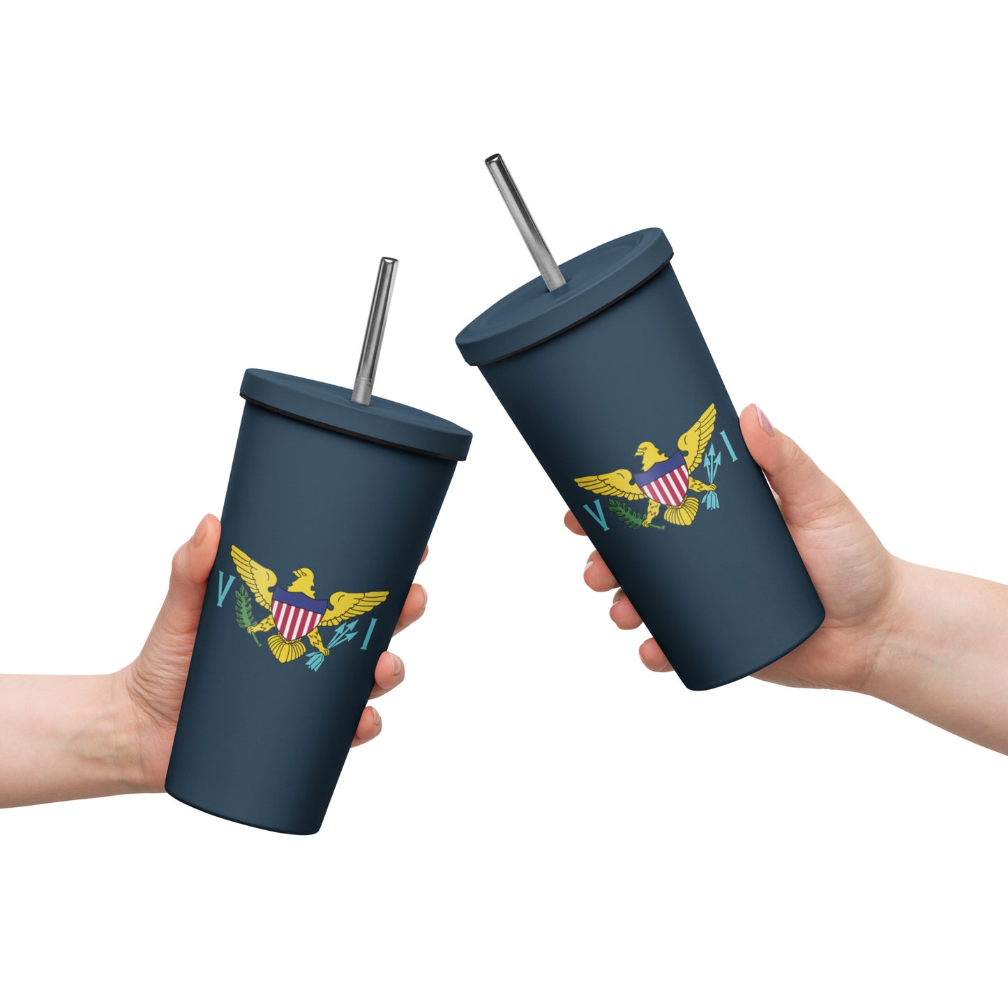 VI Flag Insulated tumbler with a straw