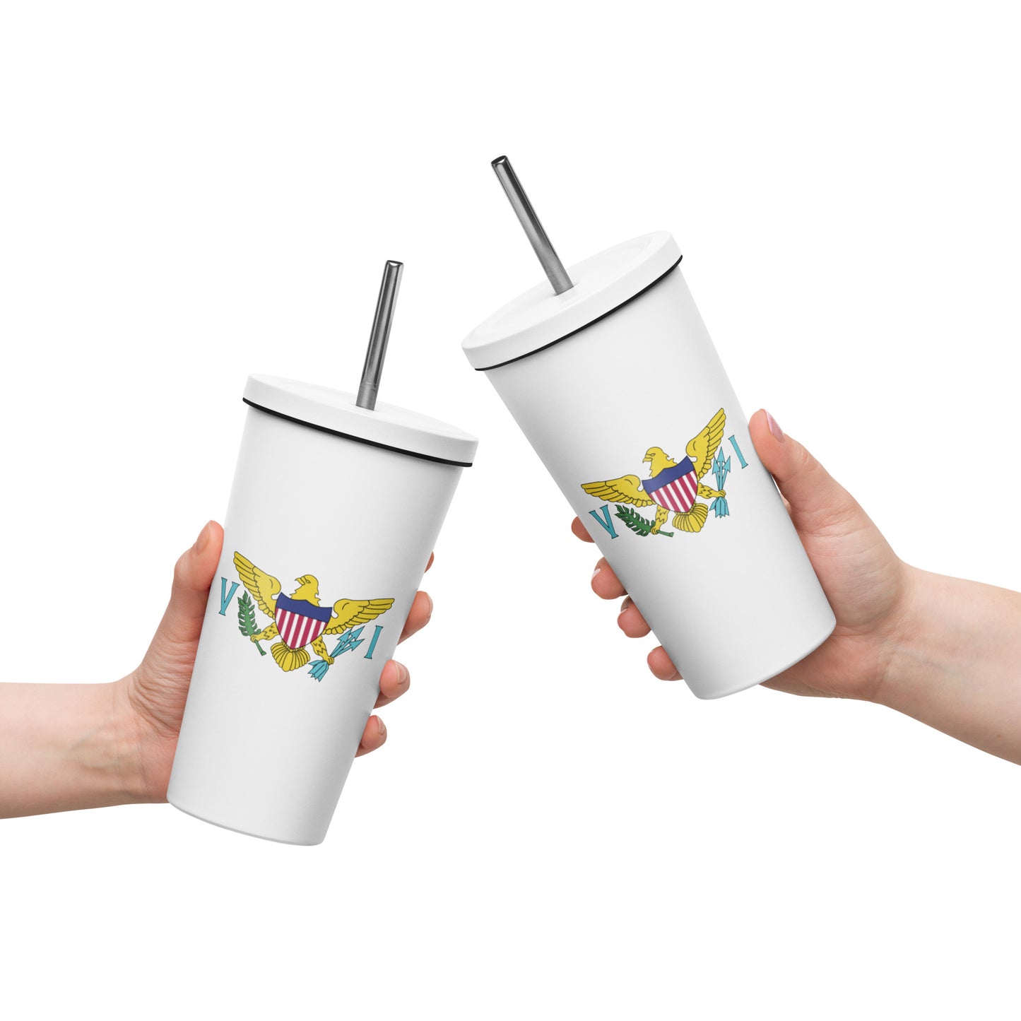 VI Flag Insulated tumbler with a straw